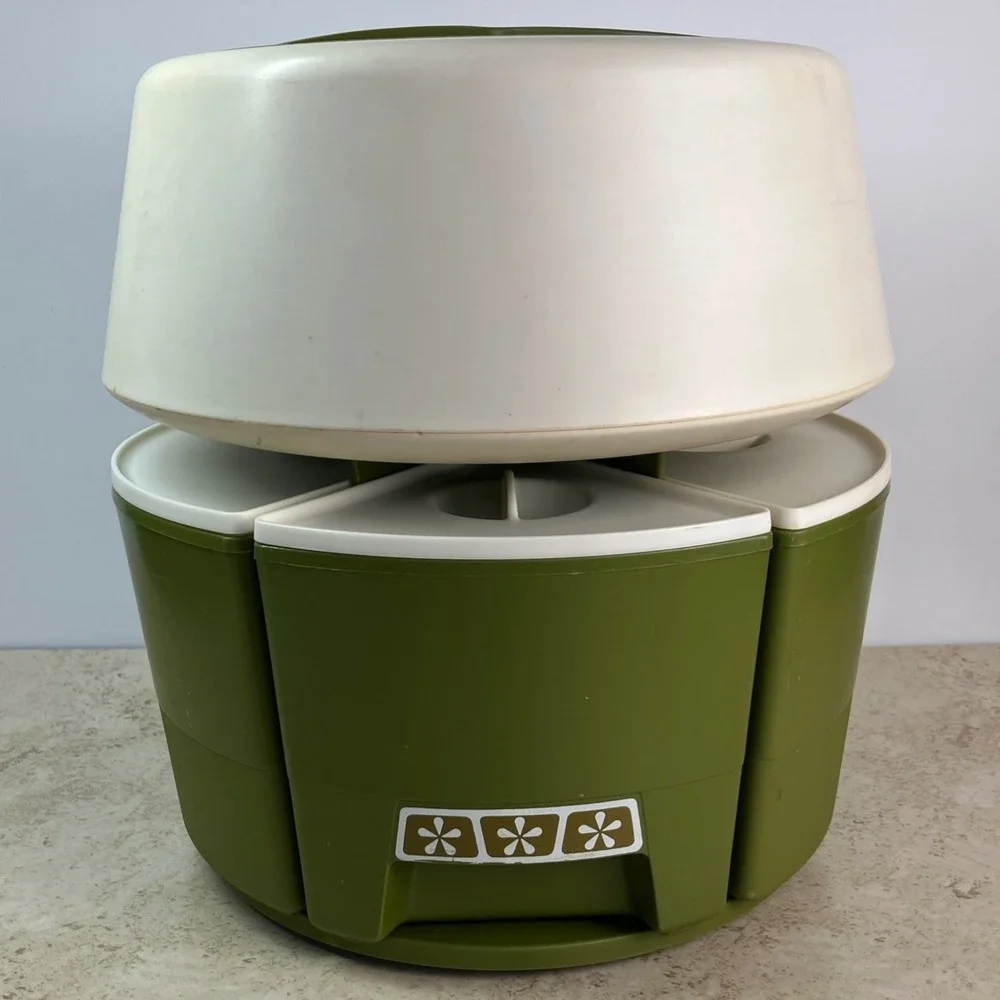 Rubbermaid Carousel Server Vintage Avocado Green Mod Flower Lazy Susan Kitchen